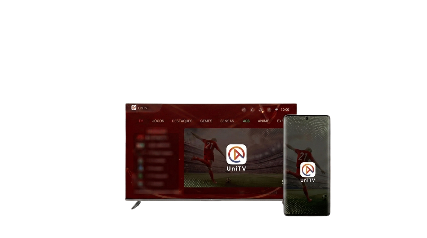 Interface UniTV 4K em Smart TV e celular Android para brasileiros no exterior